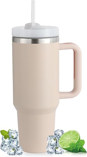 Miniatura 9 de Vaso de 40 onzas con asa y tapa con pajilla, taza de café aislada de acero inoxidable, taza de viaje, regalos de cumpleaños para mamá de hija e