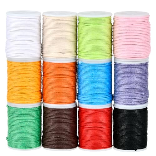 TIMESETL Hilo Encerado Pulseras 12 Colores 10 Metros de Hilo Encerado para Pulseras 1mm Hilo Encerado Macrame Hilo Encerado para Hacer Pulseras, Cordón de Algodón Encerado para Joyas, Manualidades