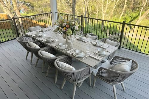 Image of PURPLE LEAF 11 Pieces Patio Dining Set Wicker Outdoor Furniture Rectangular Table and Chairs Set for Garden Deck Aluminum Frame Backyard Kitchen Set, Cushions and Pillows Included Champagne