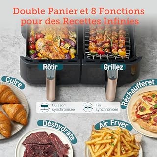 COSORI Air Fryer 2 Compartiments 8.5L Dual Zone Friteuse Sans huile,55 d'Énergie en Moins,Fênetre Visible,30-230℃ Max Crisp,Sync Finish et Cook,85 Moins de Graisse, Or