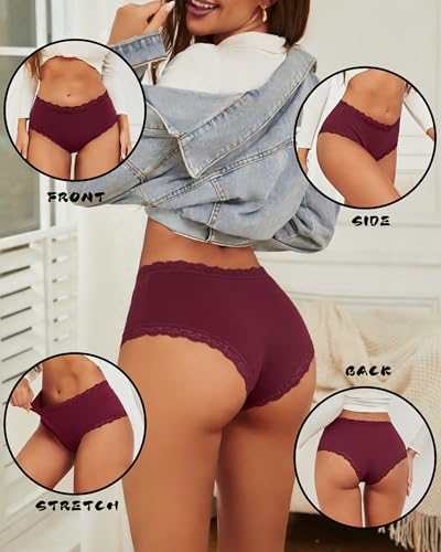 Image of Sth Big Cotton Underwear for Women High Waisted Womens Underwear Pack Sexy Lace Edge Bikini Cheeky Panties Girls Brief