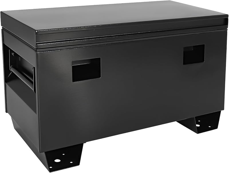 BLACKHORSE-RACING 36" Jobsite Box Black | 36" X 17" X 18" (21"), Heavy-Duty Steel Coated, Weather-Resistant, Tool Storage Chest for Jobsite Equipment, Truck Bed