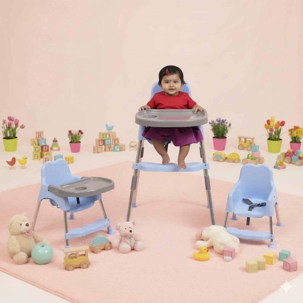 My Giraffe Bobo 3-in-1 Convertible Baby High Chair with Tray & Footrest | Easy-to-Clean Feeding Chair & Toddler Seat, Lightweight & Sturdy (Light Blue, Up to 20kg)