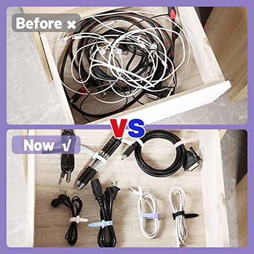 20 Pcs Silicone Zip Ties, Reusable Wire Ties 4.5'' Rubber Cable Ties Straps For Wire Management Home Office Table Organizer, Elastic Cord Ties In White, Black, Pink, Purple, And Blue #TOP6