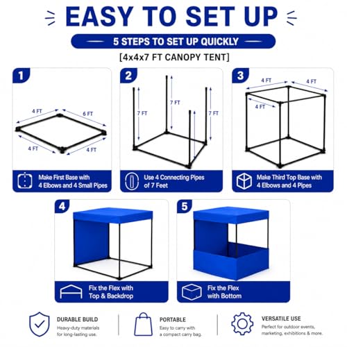 Image of Promotional Canopy Outdoor Advertising Stall Tent 4x4x7 ft - Waterproof, 3-Side Open Canopy for Marketing Stall, Exhibitions - UV Protection Canopy, Heavy-Duty with Carry Bag, Blue