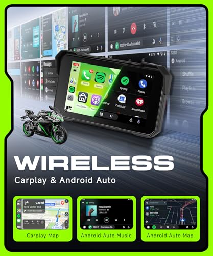 Image of Motorcycle CarPlay Screen 5 inch Portable Wireless Carplay Android Auto for Motorbike Waterproof Touchscreen, Supports GPS Navigation, Bluetooth, IP68 Waterproof for Motorbike