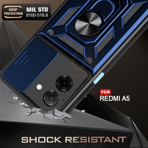 Image of Armor Bumper Back Cover Case for Poco C71 / Redmi A5 Rotating Camera Cover, Ring Holder & Kickstand | Heavy Duty & 360 Degree Protection Poco C71 / Redmi A5 Back Cover (Blue)