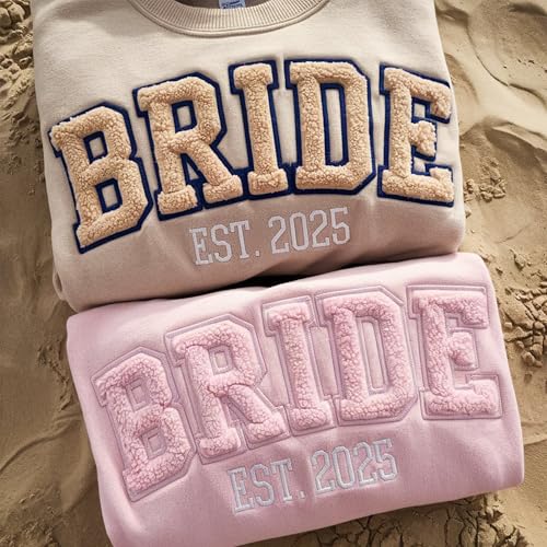 GODMERCH Custom Embroidered Bride Sweatshirt Faux Fur Chenille, Mrs Sweatshirt, Bride Wedding Gifts, Bachelorette Party Gifts, Bridal Shower, Engagement Hoodie Chenille, Engaged Bride Groom3