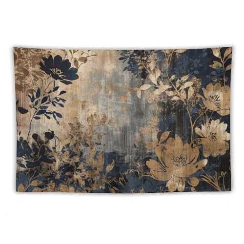 Tapisserie murale en tissu lavable grand format motif floral abstrait chic noir