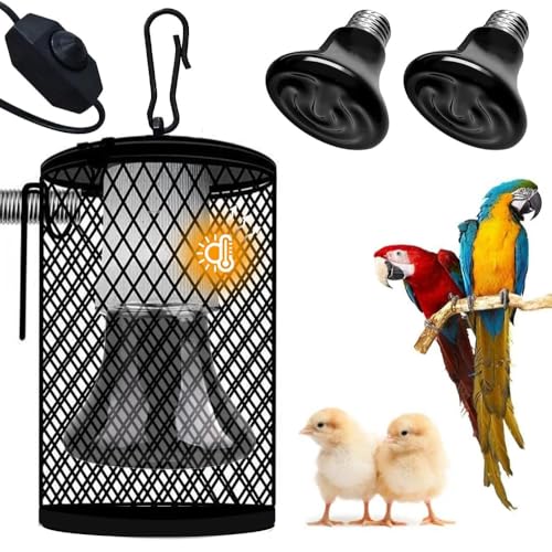 Frogetu Lámpara de calor para reptiles con cesta protectora, 2 unidades de lámpara de calor de cerámica con soporte de base de lámpara, lámpara de foco de calor de tortuga, temperatura ajustable, para