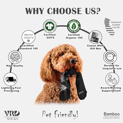 VRD Bamboo Mens Dress Socks for Men, 1-Pack, Black Crew Length Mid-Calf Socks, Mens Shoe Size 8-134