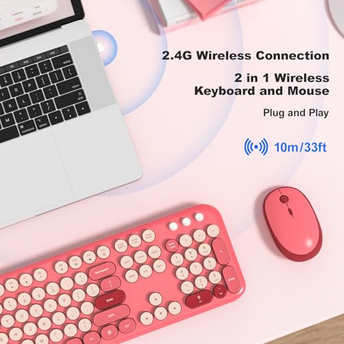 MOFII Wireless Keyboard and Mouse Combo - Pale Red Full Sized Plug and Play Colorful Computer Keyboards - 104 Keys Round Keycap USB 2.4G Cute Keyboard for Windows/Laptop/Mac/Desktop/PC — view 4