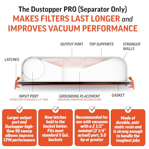 Image of Dustopper PRO Low-Profile Dust Separator Only Elbows & Hose Sold Separately, Up to 99.9% Efficiency, Vacuum Accessories for Wet /Dry Vac with at Least 5HP, Fits 2- inch Nominal Fittings