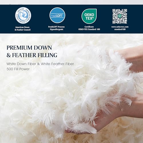 Image of Serta Down Fiber Comforter Queen Size-Extra Warmth Duvet Insert, Luxury Fluffy Bed Comforter 100% Cotton 300 Thread Count Shell, Down Feather Fiber 500 Fill Power with Corner Taps, White 90x90inch