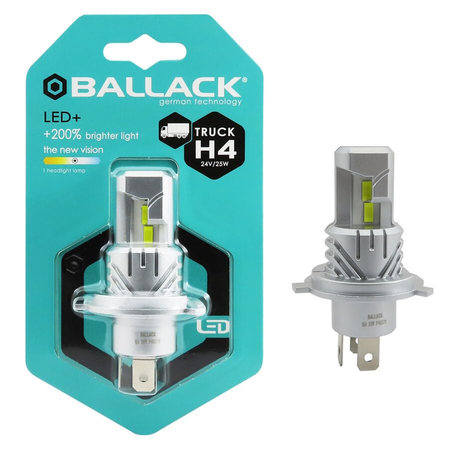 BALLACK Lampadina LED H4 24V per Camion e Bus, Luce Bianca 6500K, Canbus Integrato Anti-Errore, Design Senza Ventola (Fanless), Installazione Plug & Play