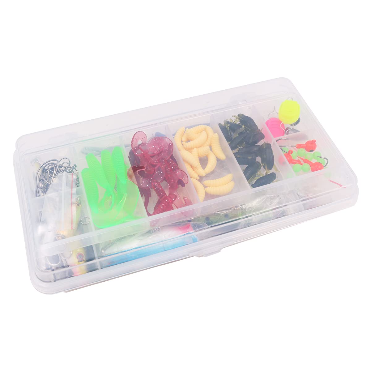 Kit esche da pesca con scatola portaoggetti, 100 pezzi, teste e