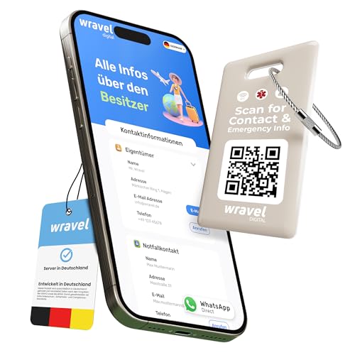 Digitaler Kofferanhänger mit NFC & QR-Code | Sicherer Gepäckanhänger mit digitalem Adressprofi | Privatsphäre Schutz Finderlohn & Reiseinfos | für Reisen & Backpacking (Sandbeige)