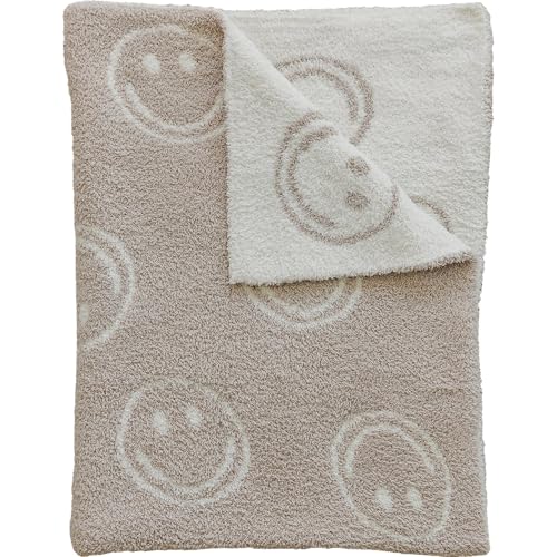 Image of Mebie Baby Taupe Smiley Plush Lovey Blanket 15x20 - Soft, Lightweight, Breathable | Available in Two Sizes