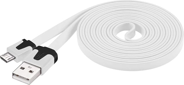 Premium Cord USB Micro USB PVC Flat Connection Cable 2 m USB A Male to Micro B Male USB 2.0 High Speed Data Cable 2 x Shielded AWG28 Colour White Length 2 m