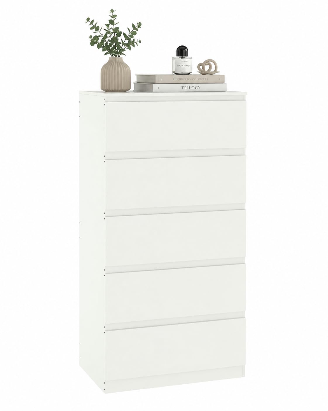 Cómoda Dormitorio 5 Cajones, Cajonera Blanca, Sinfonier Alto y Estrecho, Mueble Auxiliar para Dormitorio, Salón y Pasillo, 60 x 40 x 121 cm