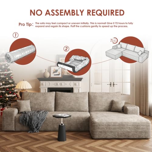 Image of Boneless Couch, Modular Sectional Couches for Living Room, U-Shaped Cloud Couch Sofa with Deep Seat, Fluffy Corduroy Upholstered Corner Sofa