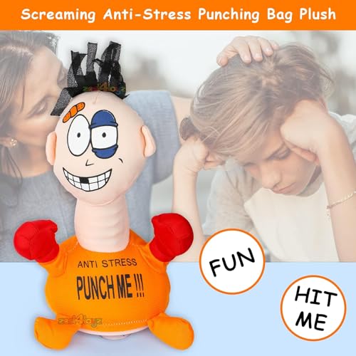 Image of Zest 4 Toyz Punching Bag Toy for Kids Punch Me Anti Stress Funny Screaming Boxing Toys with Suction Cup Battery Operated Desktop Stress Relief Toy for Boys Girls Pack of 1 (Random Color)
