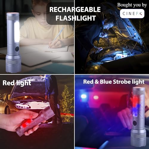 Image of Rechargeable Flashlight, Metal, 8 Lighting Modes with Telescopic Zoom, 1000 Lumens, Emergency Light, Water Resistant