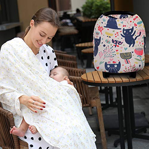 Nursing Cover Breastfeeding Cover, Soft Breathable Infant Carseat Canopy, Infant Stretchy Cover for Baby Swing, Shopping Cart/High Chair/Stroller Covers, Baby Shower Gifts (Lovely Kitten) - Thumbnail 7