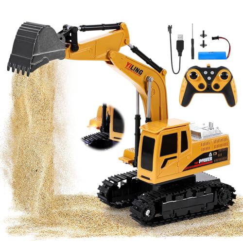 Sunfry Excavadora Teledirigido Excavadora Tractor de Juguete, 1: 20 Excavadora Vehículo de Construcción Juegetes 9 Canales Excavadora RC Coches de Juguete Nniños 3 4 5 6 7 8 Años