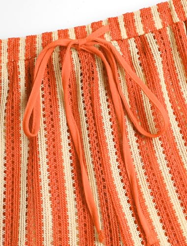 Image of ZAFUL Womens Beach Cover Up Pants Sexy Crochet Drawstring Elastic Boho Swimsuit Cover Up Long Pants Beach Wear