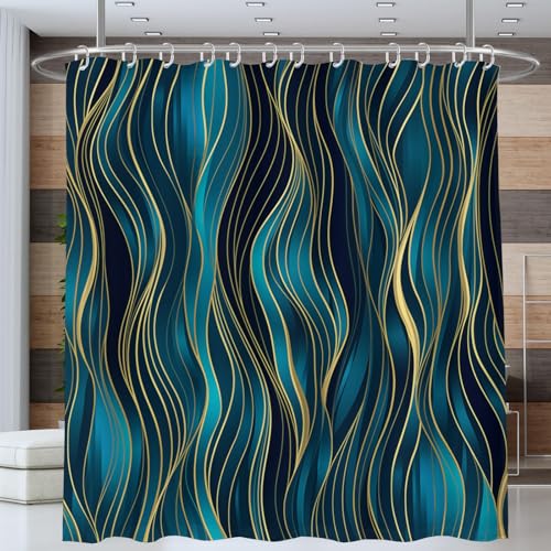 Rideau de douche 240x200 turquoise en tissu polyester lavable - 3