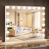VANITII Hollywood Vanity Mirror with RGB Lights Tempered Glass Light Up Makeup Mirror with 18 Dimmable LED Bulbs 3 Color Lighting Modes Smart Touch 10X Magnification for Bedroom