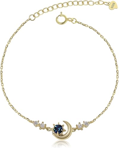 Meissa Bracelet for Women 925 Sterling Silver Crescent Moon Sun Star Bracelet Adjustable Mother's Day Jewelry Gift Birthday Christmas Gifts for