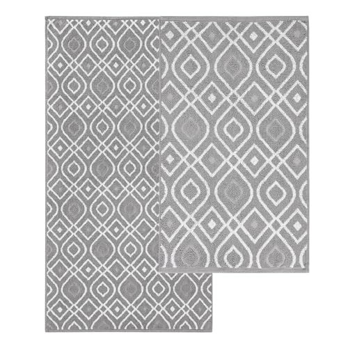 Image of Modern Threads 6 Piece Bath Towel Set Bathroom Set with 2 Bath Towels, 2 Hand Towels, & 2 Wash Cloths 100% Cotton, Super Absorbent & Extra Soft - Reversible Classic Diamond (Gray) 1 Set (Pack of 8)