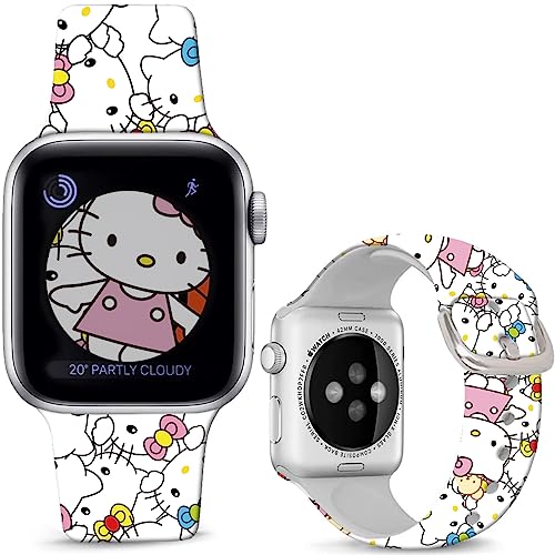 Hepsun Compatible with Apple Watch Band Hello K Sweet Pink 42mm 44mm 45mm/Ultra 49mm,Soft Silicone Kawaii Cute Strap Compatible with iWatch Series SE 9 8 7 6 5 4 3 2 1 Kids Girls Women