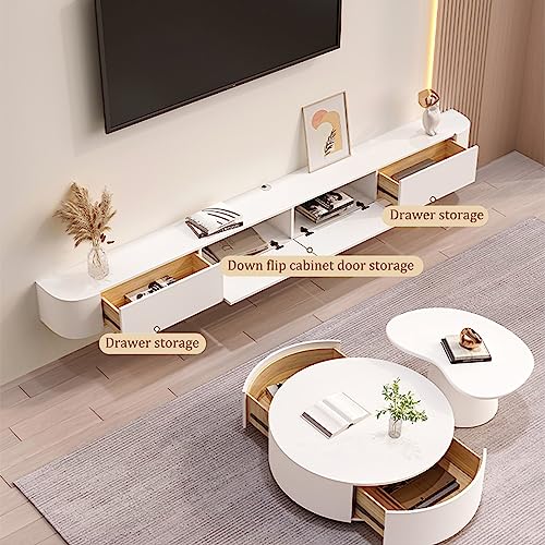 Meuble TV réglable en hauteur avec étagère flottante et portes de rangement de 140 cm - 5