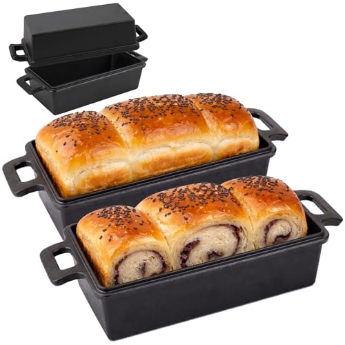 Heysagix 95 in Cast Iron Loaf Pans with Lids Even Heat Distribution for Baking Bread Non-Stick Bread Pans for Homemade Sandwich and Sourdough Bread