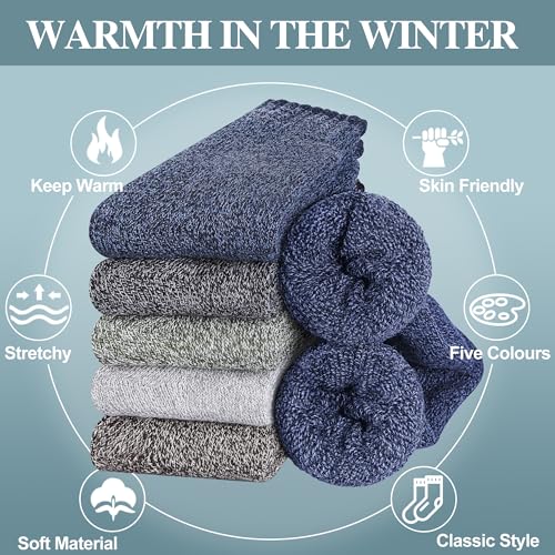 Men's Wool Thermal Socks 5 Pack for Winter - Soft Cozy Crew for Hiking Cold Weather - Thick Boot Socks2