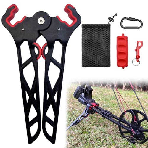 Utsahalnn Foldable Compound Bow Stand Kit Scissor Style Archery Kickstand with Silicone Arrow Puller Mesh Carry Bag & Metal Gear Clip Portable Support Legs for 3D Target Practice & Hunting