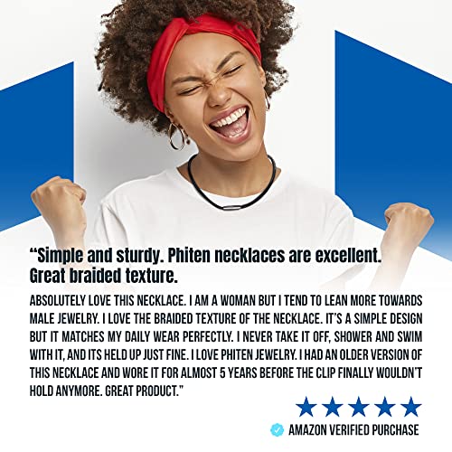 Phiten X50 Titanium High End Moda Deluxe Necklace - Faux Leather Necklace Cord with X50 Aqua-Titanium - Elastomer Core with Micro Titanium Spheres and Stainless Steel Clasp - Black, 20 Inch4