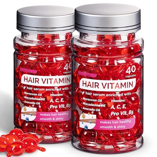Hussell Hair Serum - No Rinse with Argan Macadamia & Avocado Oils - Vitamins A, E, Pro B5 - Conditioner for Women & Men - Pack of 2, 80 Capsules