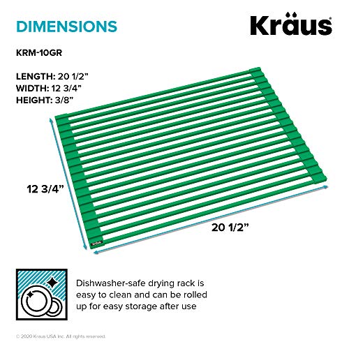 Image of Kraus KRM-10GR Kore Multipurpose Over-Sink Roll-Up Dish Drying Rack, 21 Inch-Regular, Green