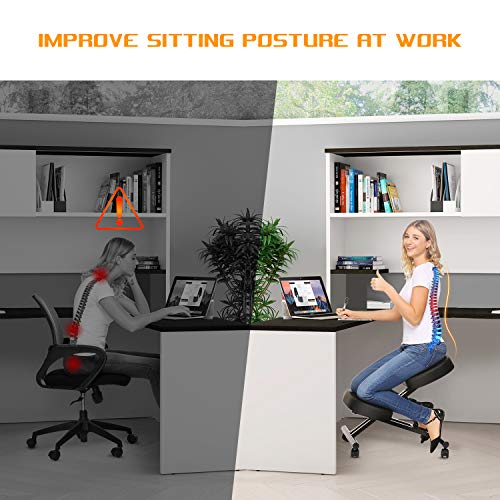 Himimi Ergonomic Kneeling Chair, Posture Corrective Chair, Adjustable Stool for Home and Office, Angled Seat for Neck & Back Pain Relief - Black