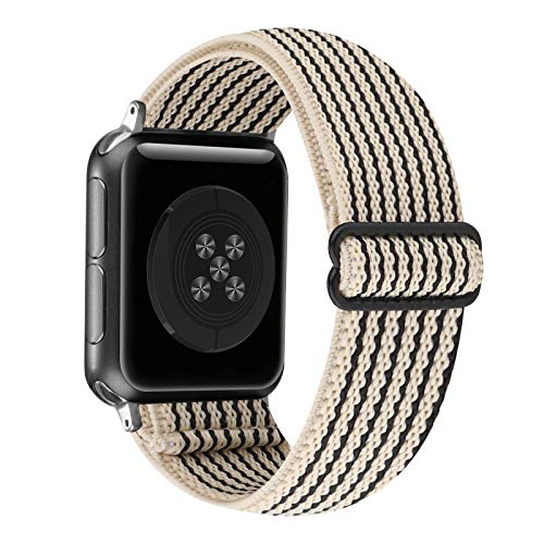 Adjustable Stretchy Solo Loop Nylon Strap Compatible with Apple Watch Elastic Band 38mm 40mm iWatch Series SE/6/5/4/3/2/1 (Black Stripe, 38mm/40mm)