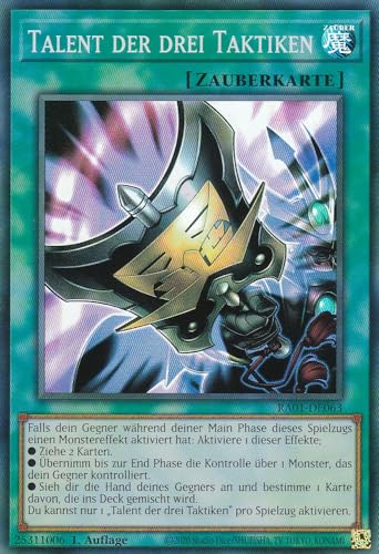 RA01-DE063 - Talent der DREI Taktiken - Super Rare - 1. Auflage - DEUTSCH - 25th Anniversary Rarity Collection - mit LMS Trading Fieldcenter-Karte Yugioh