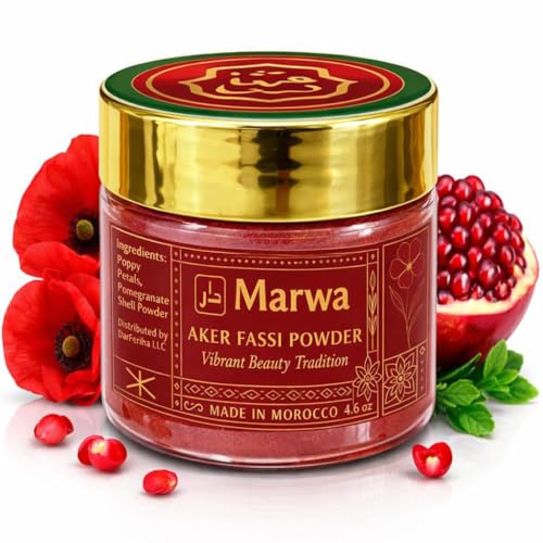 Dar Marwa Pure Moroccan Aker Fassi Powder Natural Lip & Cheek Tint Beauty Mask & Hammam Ritual Red Poppy & Pomegranate 4.6 oz (130g)