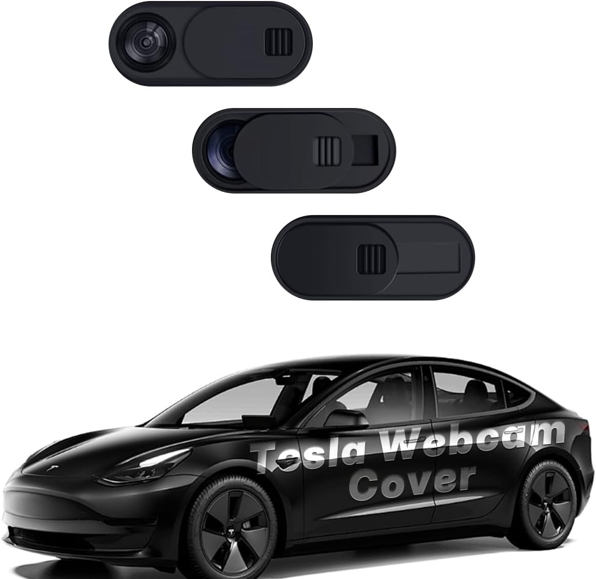 3 PCS Tesla Camera Cover Slide Compatible with Tesla Model 3 / Y,Privacy Blocker Sliding Shield,Anti-Spy,Front-Facing Webcam Cover Slider Stickers