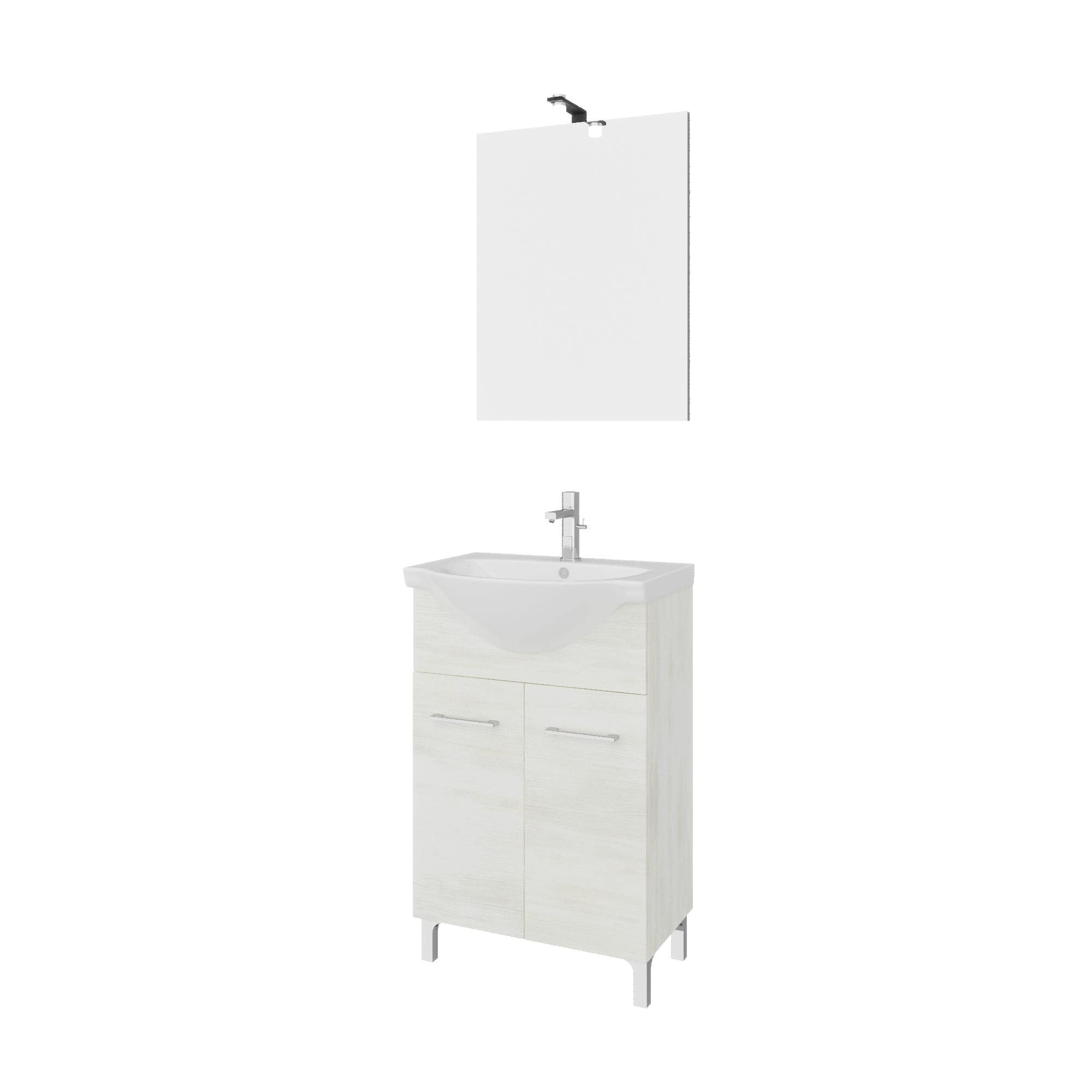 Kiamami Valentina - Mobile bagno a terra 55cm rovere bianco, lavabo e specchio 52x69 Rimini