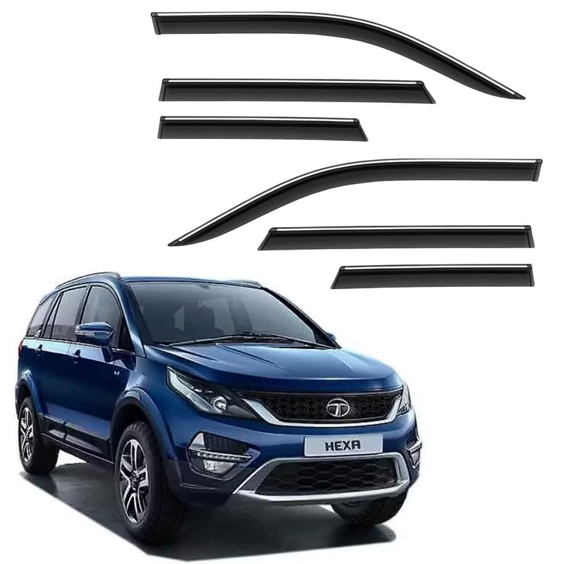 CAR SAAZ® Side Door Visors for Hexa (2016-2020)(Set of 6Pcs) | Chrome Lined Rain Guards, Polycarbonate, Smoke Finish-image-43