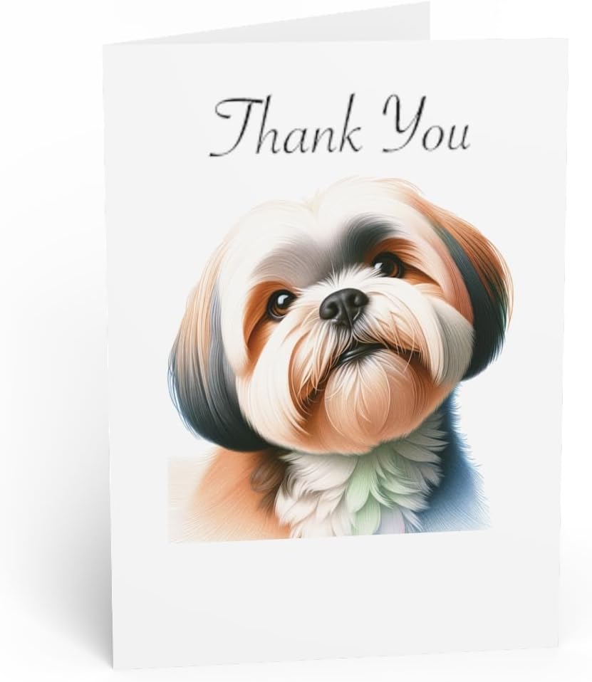 DistinctInk Greeting Card/Note Card -Lhasa Apso Colored Pencil Drawing Birthday - PACK of 25